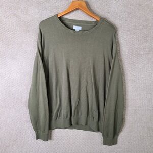JC Penney Sweater Mens XXL Green Olive Crew Neck Long Sleeve Cotton Pullover